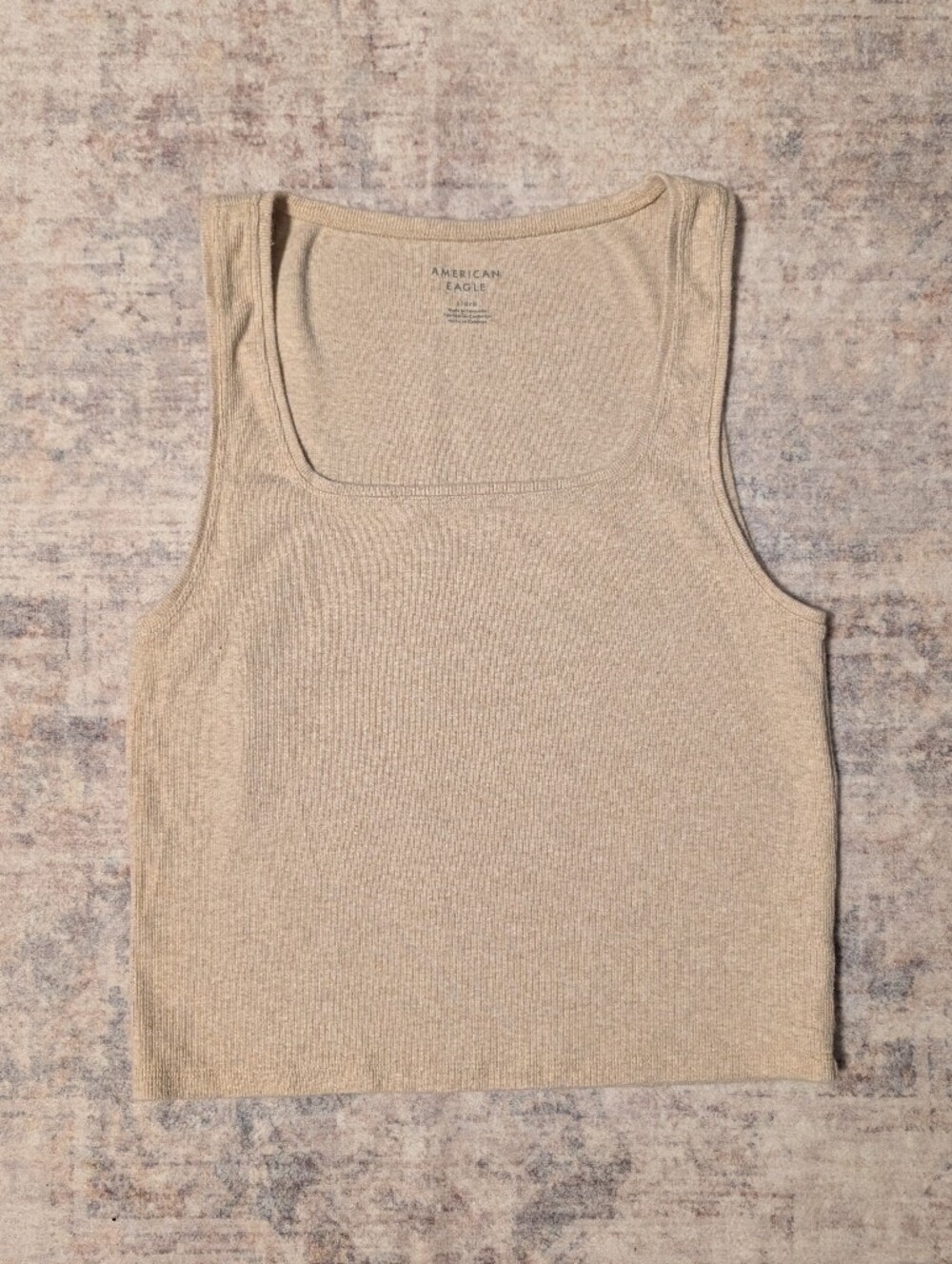 American Eagle Outfitters Women's Beige Ribbed Square-Neck Tank